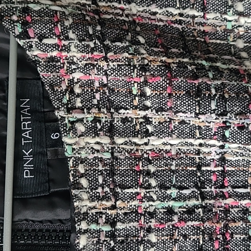 Pink Tartan Black and Multicolor Tweed Midi Dress